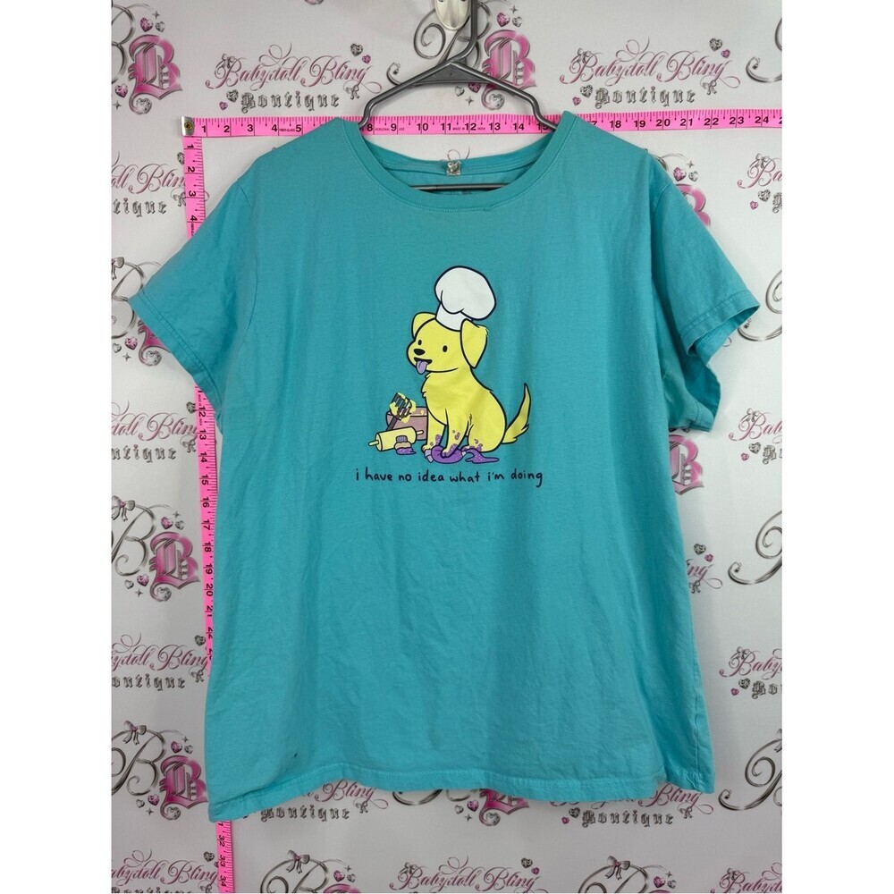 Tee turtle Graphic Short Sleeve Tee with Yellow Puppy Illustration - Aqua